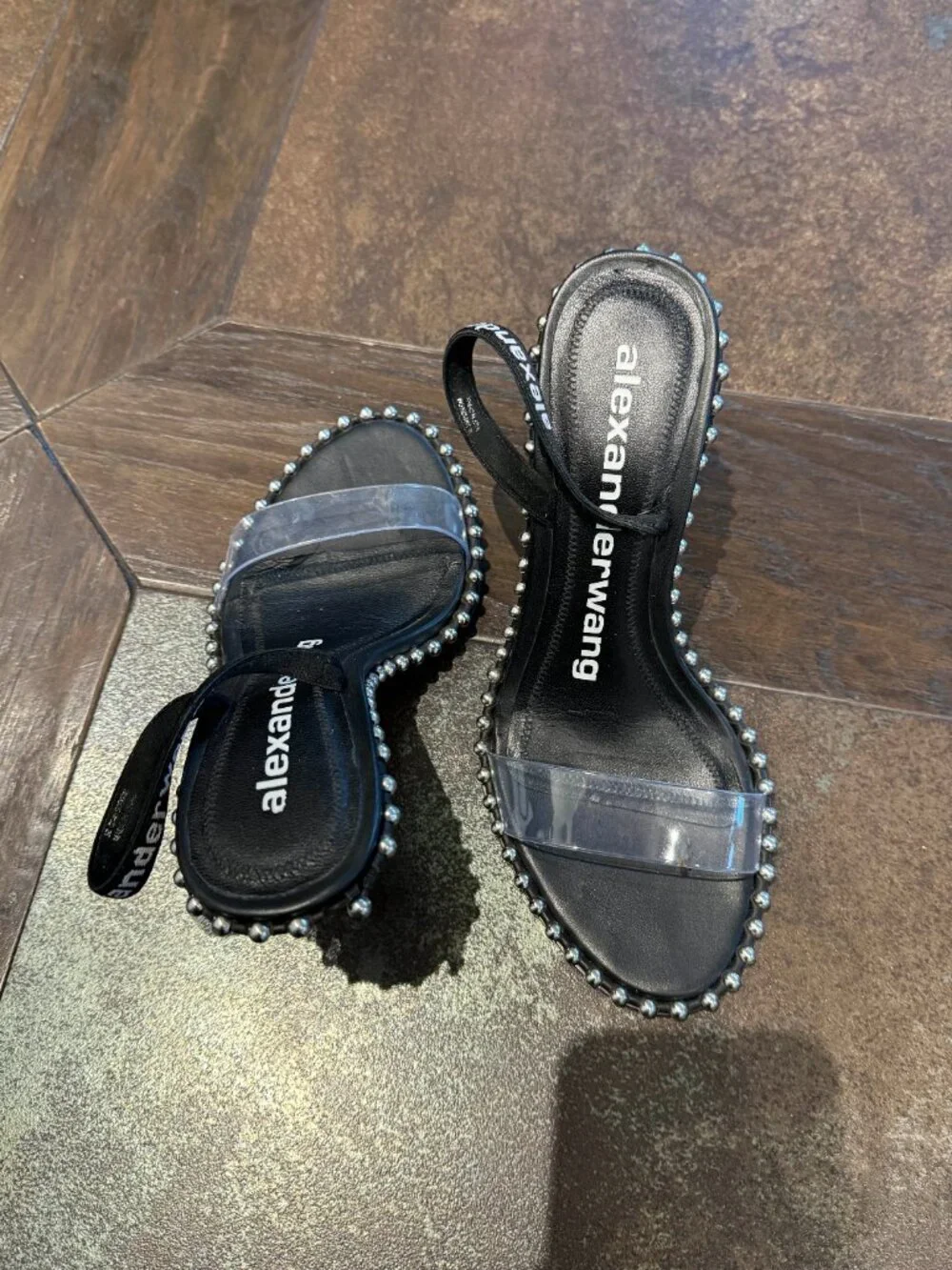 Alexander Wang Stud Nova Strap Sandal, 38 EU, Black